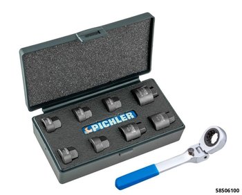 58506100: 8 PIECE TAP HOLDER ADAPTOR SET WITH 180° FOLDING RATCHET